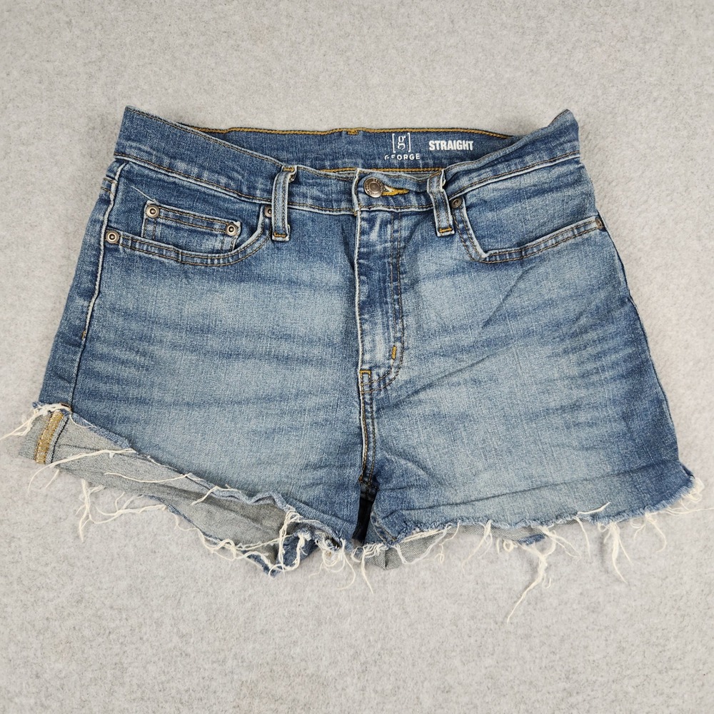George Jean Shorts Womens 29x30 Blue Denim Stretch Medium Wash Straight Raw Hem